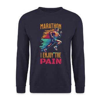 Marathon Runner Design - "I Enjoy the Pain" - Unisex Sweatshirt - navy - Front - Alina (178cm) & Michal (187cm)