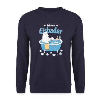 Der Eisbader – Kältetherapie Eisbär bei Eisbad - Unisex Pullover - Navy - Vorne - Alina (178cm) & Michal (187cm)