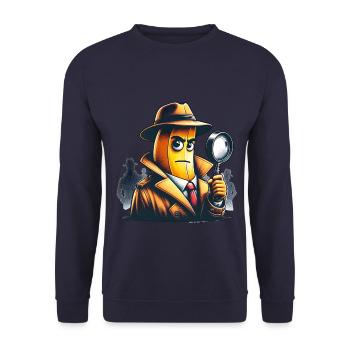 Detective banana with magnifying glass in trench coat - Unisex Sweatshirt - navy - Front - Alina (178cm) & Michal (187cm)