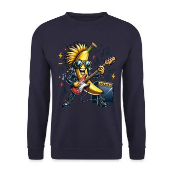 Rockende Banane Mit Gitarre Und Sonnenbrille - Unisex Pullover - Navy - Vorne - Alina (178cm) & Michal (187cm)