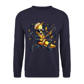 Rockige Banane Mit Gitarre Und Mikrofon - Unisex Pullover - Navy - Vorne - Alina (178cm) & Michal (187cm)