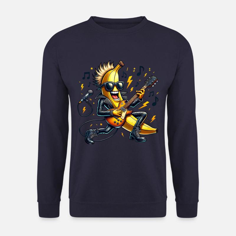 Rockige Banane Mit Gitarre Und Mikrofon - Unisex Pullover - Navy