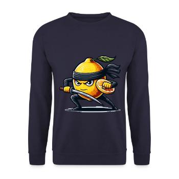 Zitronen-Ninja Kämpfer Cartoon Motiv - Unisex Pullover - Navy - Vorne - Alina (178cm) & Michal (187cm)