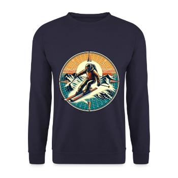 Abenteuer Ski Alpin in den Bergen - Unisex Pullover - Navy - Vorne - Alina (178cm) & Michal (187cm)