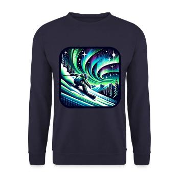 Spektakuläre Skiabfahrt unter Polarlichtern - Unisex Pullover - Navy - Vorne - Alina (178cm) & Michal (187cm)