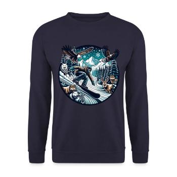 Snowboard Adventure In The Wilderness With Wolves And - Unisex Sweatshirt - navy - Front - Alina (178cm) & Michal (187cm)