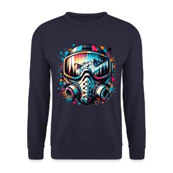 Abenteuer Skimaske mit Berglandschaft - Unisex Pullover - Navy - Vorne - Alina (178cm) & Michal (187cm)