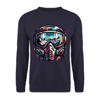 Fascinating mountain landscape in ski goggle style - Unisex Sweatshirt - navy - Front - Alina (178cm) & Michal (187cm)