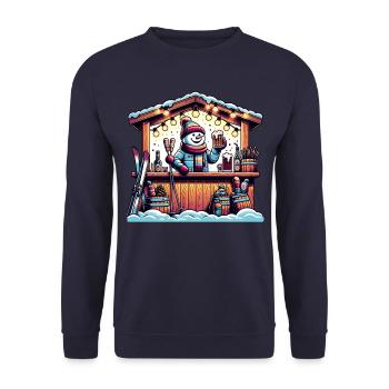 Cozy snowman at winter ski stand - Unisex Sweatshirt - navy - Front - Alina (178cm) & Michal (187cm)