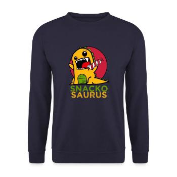 Snackosaurus mit Bonbon lustiger T-Rex Dinosaurier - Unisex Pullover - Navy - Vorne - Alina (178cm) & Michal (187cm)