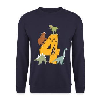 Birthday 4 years dinosaur Dino 4th birthday - Unisex Sweatshirt - navy - Front - Alina (178cm) & Michal (187cm)
