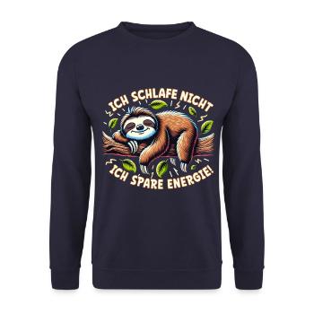 Ein Faultier schläft nicht - es spart Energie! - Unisex Pullover - Navy - Vorne - Alina (178cm) & Michal (187cm)
