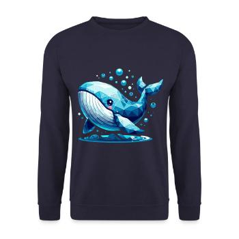Cute Whale with Air Bubbles in Polygon Style - Unisex Sweatshirt - navy - Front - Alina (178cm) & Michal (187cm)