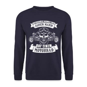 Cooler Motorradfahrer Spruch - Unisex Pullover - Navy - Vorne - Alina (178cm) & Michal (187cm)