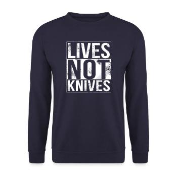 Lebt nicht Messer - Straight Outta Messerstraftat - Unisex Pullover - Navy - Vorne - Alina (178cm) & Michal (187cm)