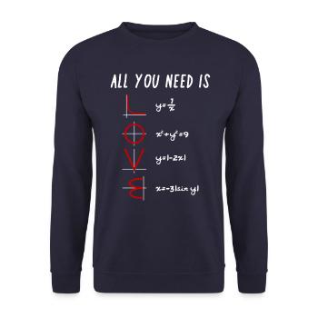 All you need is love Mathe Gleichungen - Unisex Pullover - Navy - Vorne - Alina (178cm) & Michal (187cm)