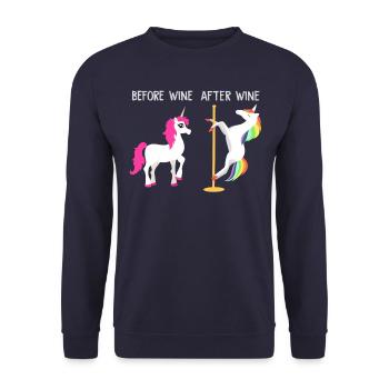 Betrunkenes Strippendes Einhorn Wein - Unisex Pullover - Navy - Vorne - Alina (178cm) & Michal (187cm)