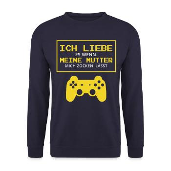 Ich liebe es wenn meine Mutter mich Zocken lässt - Unisex Pullover - Navy - Vorne - Alina (178cm) & Michal (187cm)