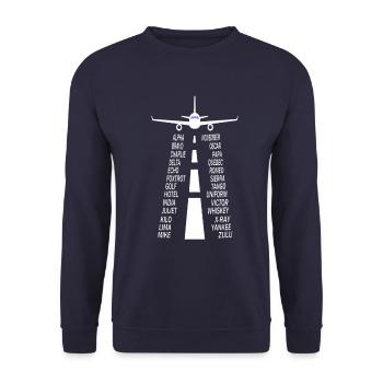 Pilotenalphabet Pilot Flugzeug - Unisex Pullover - Navy - Vorne - Alina (178cm) & Michal (187cm)