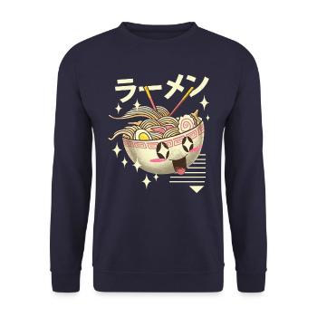 Kawaii Ramen Noodles Bowl - Unisex Sweatshirt - navy - Front - Alina (178cm) & Michal (187cm)