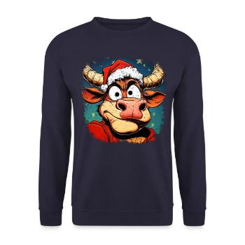 Weihnachtsmann Kuh - Unisex Pullover - Navy - Vorne - Alina (178cm) & Michal (187cm)