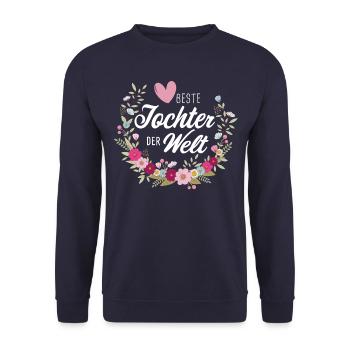 Beste Tochter der Welt Boho Blumen Herz Geschenk - Unisex Pullover - Navy - Vorne - Alina (178cm) & Michal (187cm)