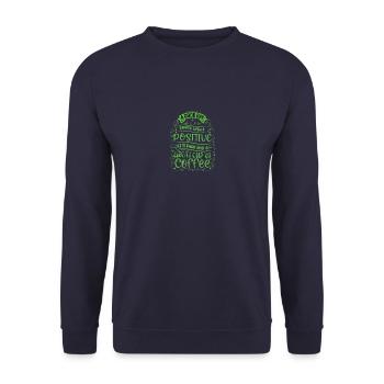 Ein guter Tag beginnt mit einem positiven - Unisex Pullover - Navy - Vorne - Alina (178cm) & Michal (187cm)