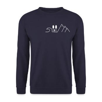 wave tree mountain - landscape white - Unisex Pullover - Navy - Vorne - Alina (178cm) & Michal (187cm)