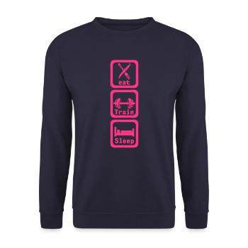 eat train sleep musculation haltere 2 bo - Sweat-shirt Unisexe - marine - Devant - Alina (178cm) & Michal (187cm)