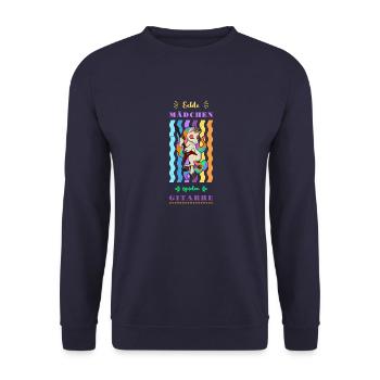 Niedlich Einhorn Gitarre Musik Rock Regenbogen - Unisex Pullover - Navy - Vorne - Alina (178cm) & Michal (187cm)