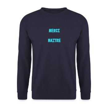 MASTER. THANK YOU. THANK YOU, MASTER. MASTER. MASTER GIFT - Unisex Sweatshirt - navy - Front - Alina (178cm) & Michal (187cm)