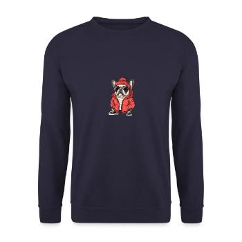 Buldog Français Chien Hiver - Sweat-shirt Unisexe - marine - Devant - Alina (178cm) & Michal (187cm)