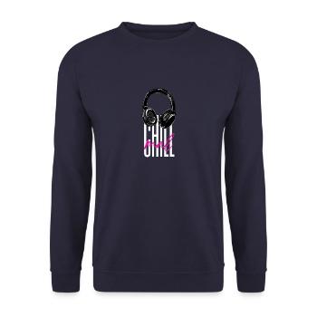 Chill mal - Statement Spruch Aussage - Unisex Pullover - Navy - Vorne - Alina (178cm) & Michal (187cm)