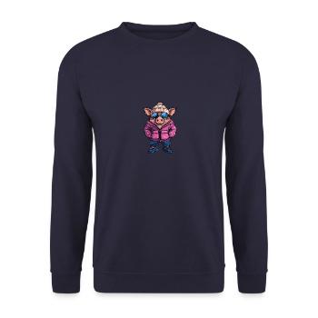 Schwein Winter Comic Wildschwein - Unisex Pullover - Navy - Vorne - Alina (178cm) & Michal (187cm)
