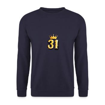 31 Zahl Trikot Krone - Unisex Pullover - Navy - Vorne - Alina (178cm) & Michal (187cm)