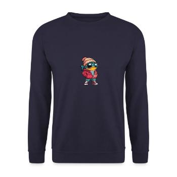 Piranha Fische Winter Comic - Unisex Pullover - Navy - Vorne - Alina (178cm) & Michal (187cm)