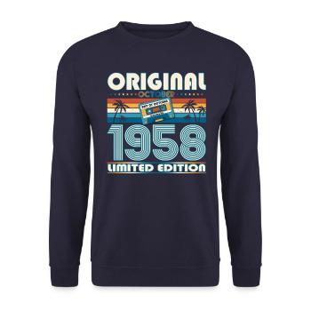65. Geburtstag Retro Kassette Best of Oktober 1958 - Unisex Pullover - Navy - Vorne - Alina (178cm) & Michal (187cm)