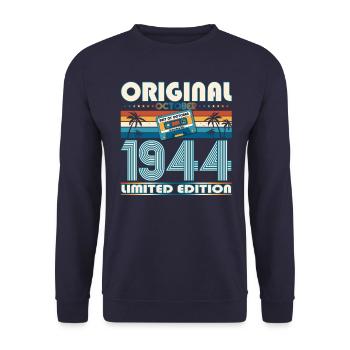 80th Birthday Retro Cassette Best of October 1944 - Unisex Sweatshirt - navy - Front - Alina (178cm) & Michal (187cm)