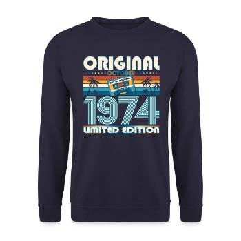 49th Birthday Retro Cassette Best of October 1974 - Unisex Sweatshirt - navy - Front - Alina (178cm) & Michal (187cm)