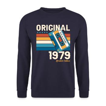 44th Birthday Husband October Vintage 1979 Cassette Tape - Unisex Sweatshirt - navy - Front - Alina (178cm) & Michal (187cm)