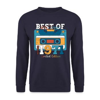 52. Geburtstag Mann Oktober Jahrgang 1971 Kassette - Unisex Pullover - Navy - Vorne - Alina (178cm) & Michal (187cm)