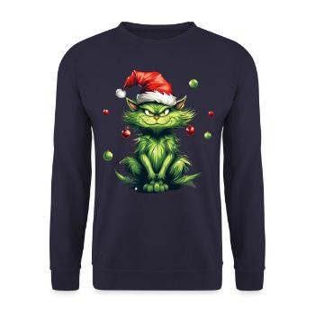 Katze Weihnachten Weihnachtselfe Geschenke Mütze - Unisex Pullover - Navy - Vorne - Alina (178cm) & Michal (187cm)