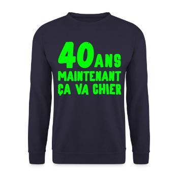 Anniversaire 40 ans humour soirée - Sweat-shirt Unisexe - marine - Devant - Alina (178cm) & Michal (187cm)