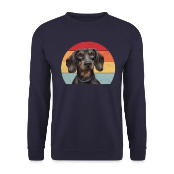 Retro Dackel - Unisex Pullover - Navy - Vorne - Alina (178cm) & Michal (187cm)