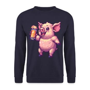 Pig Pixel Beer - Unisex Sweatshirt - navy - Front - Alina (178cm) & Michal (187cm)