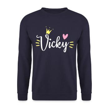 Couronne du prénom Vicky - Sweat-shirt Unisexe - marine - Devant - Alina (178cm) & Michal (187cm)