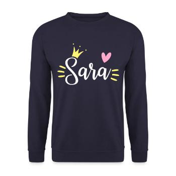 Sara Name Krone - Unisex Pullover - Navy - Vorne - Alina (178cm) & Michal (187cm)