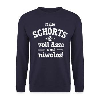 MALLE SCHÖRTS SIND VOLL ASSO UND NIWOLOS! - Unisex Pullover - Navy - Vorne - Alina (178cm) & Michal (187cm)