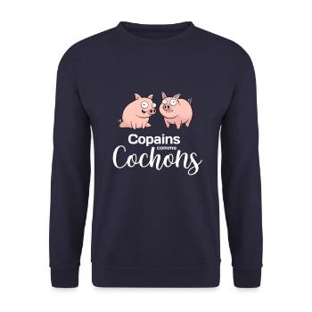 Copains comme cochons - Sweat-shirt Unisexe - marine - Devant - Alina (178cm) & Michal (187cm)