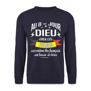 Dieu créa les belges cadeau humour - Sweat-shirt Unisexe - marine - Devant - Alina (178cm) & Michal (187cm)